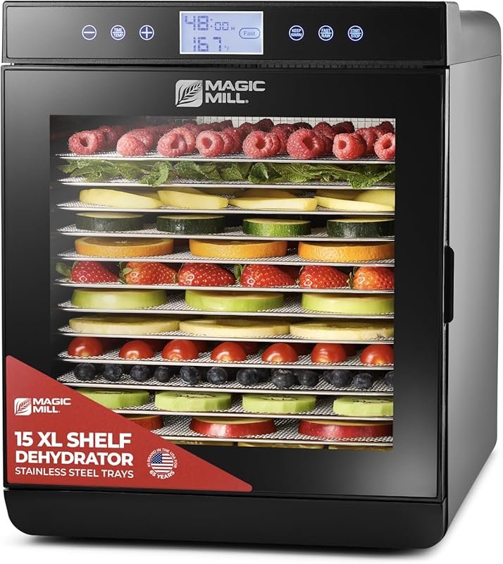 Magic Mill Premium Food Dehydrator with 15 Extra-Large Stainless Steel