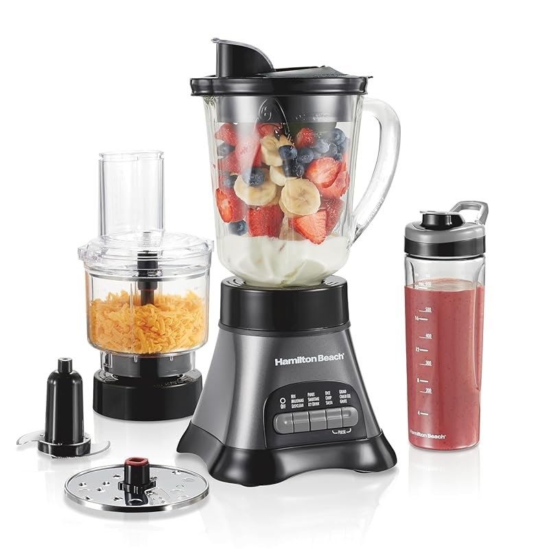 Hamilton Beach 700W Blender & Food Processor Combo with Glass Jar & Tr