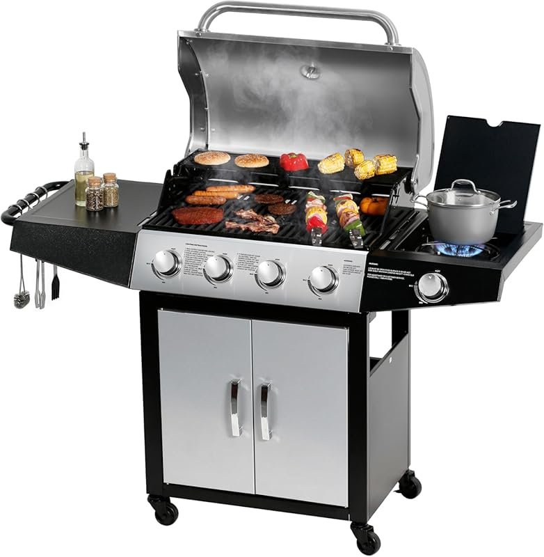 MASTER COOK 4+1 Burner Propane Grill with Side Burner & 52K BTUs for L