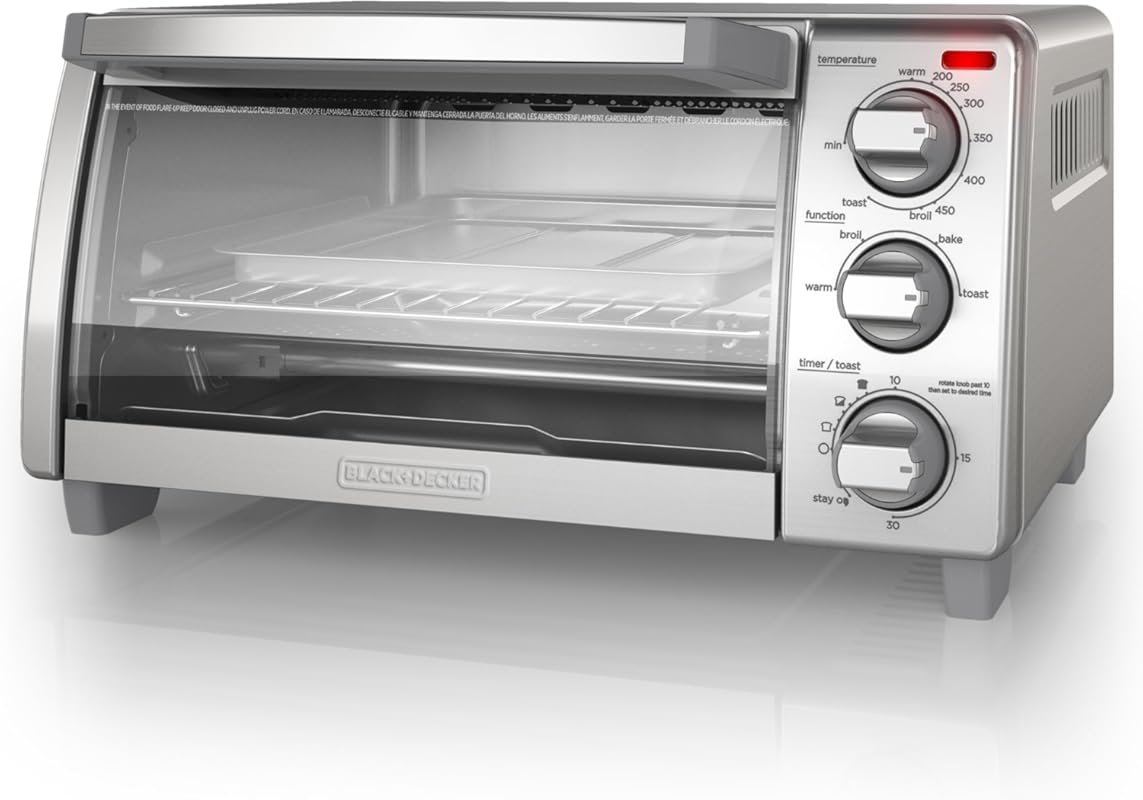 BLACK+DECKER 4-Slice Natural Convection Toaster Oven, Stainless Steel,