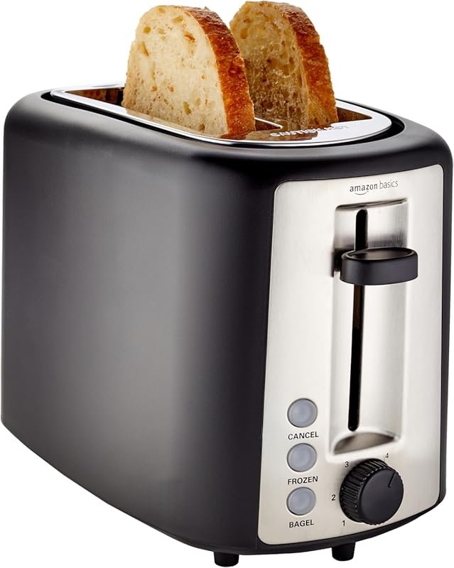 Amazon Basics 2-Slice Toaster with Extra Wide Bagel Slots & Cord Wrap
