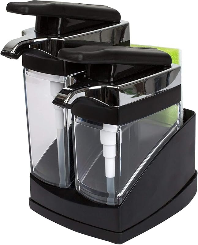 Casabella Sink Sider Duo Soap Dispensers with Sponge, Black and Chrome