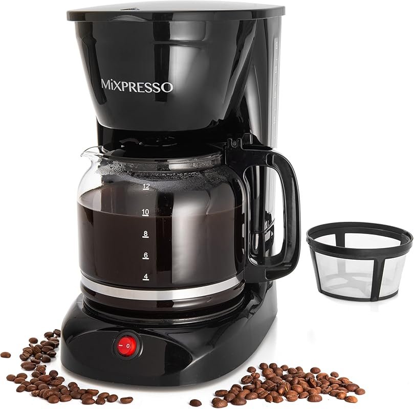 Mixpresso 12 Cup Coffee Pot with Borosilicate Glass Carafe & Anti-Drip