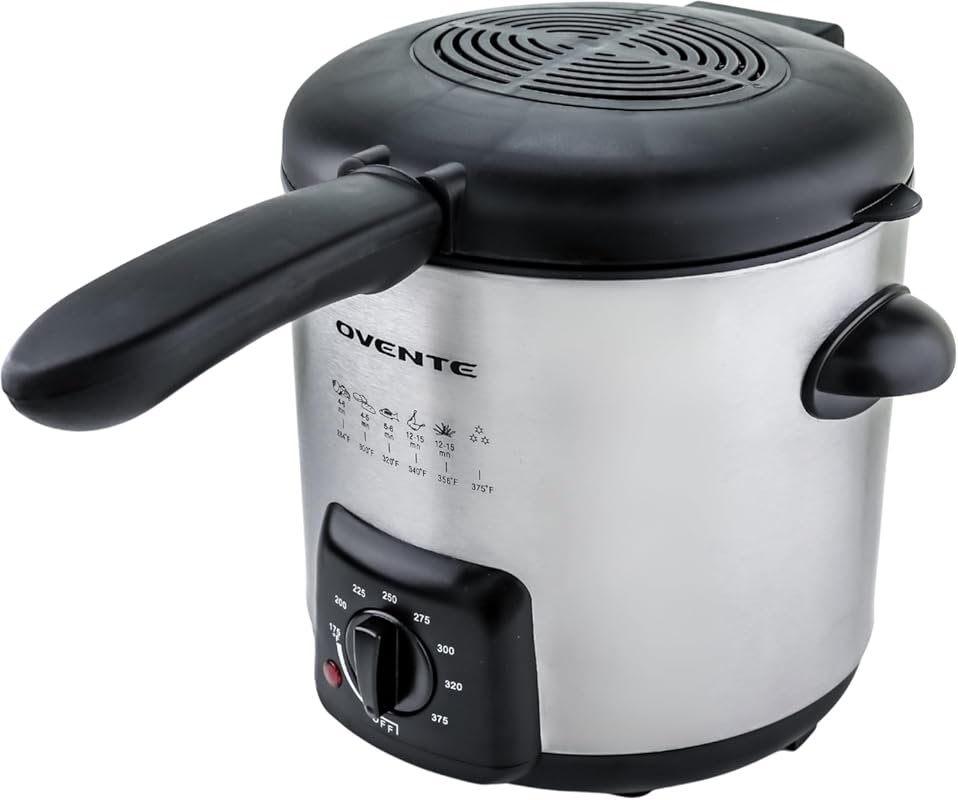OVENTE 0.9L Electric Deep Fryer, 840W Adjustable Temp, Locking Lid & C