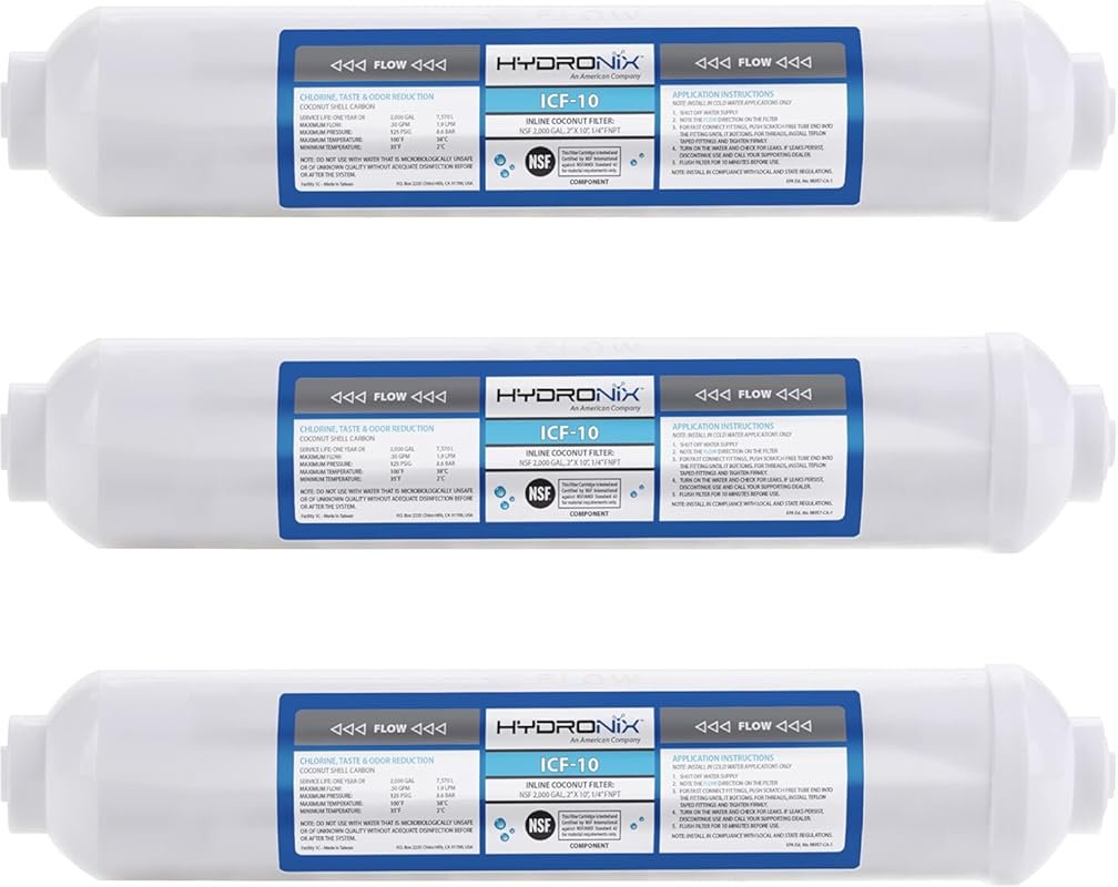 Hydronix ICF-10 Inline Post Carbon Filter, 1/4