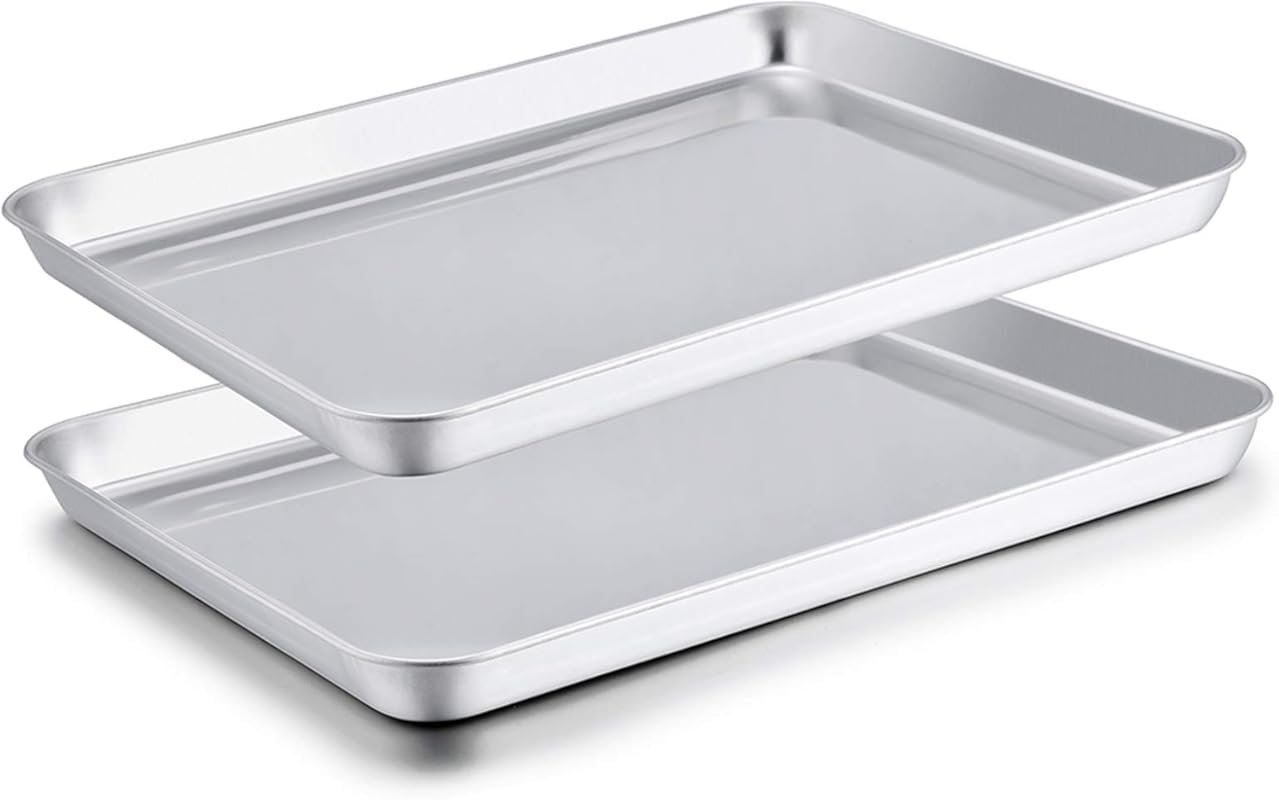 TeamFar 2-Piece Mirror Finish Stainless Steel Baking Sheets, Non-Toxic