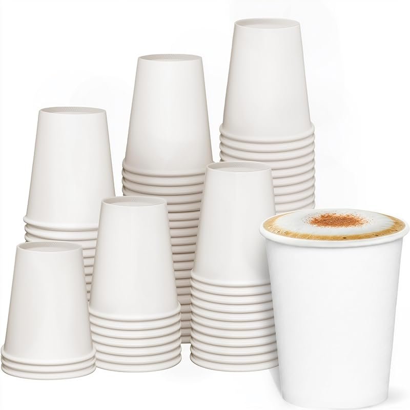 GUSTO 8 oz Hot Cups, 100-Pack White Paper Coffee Cups for Hot Beverage