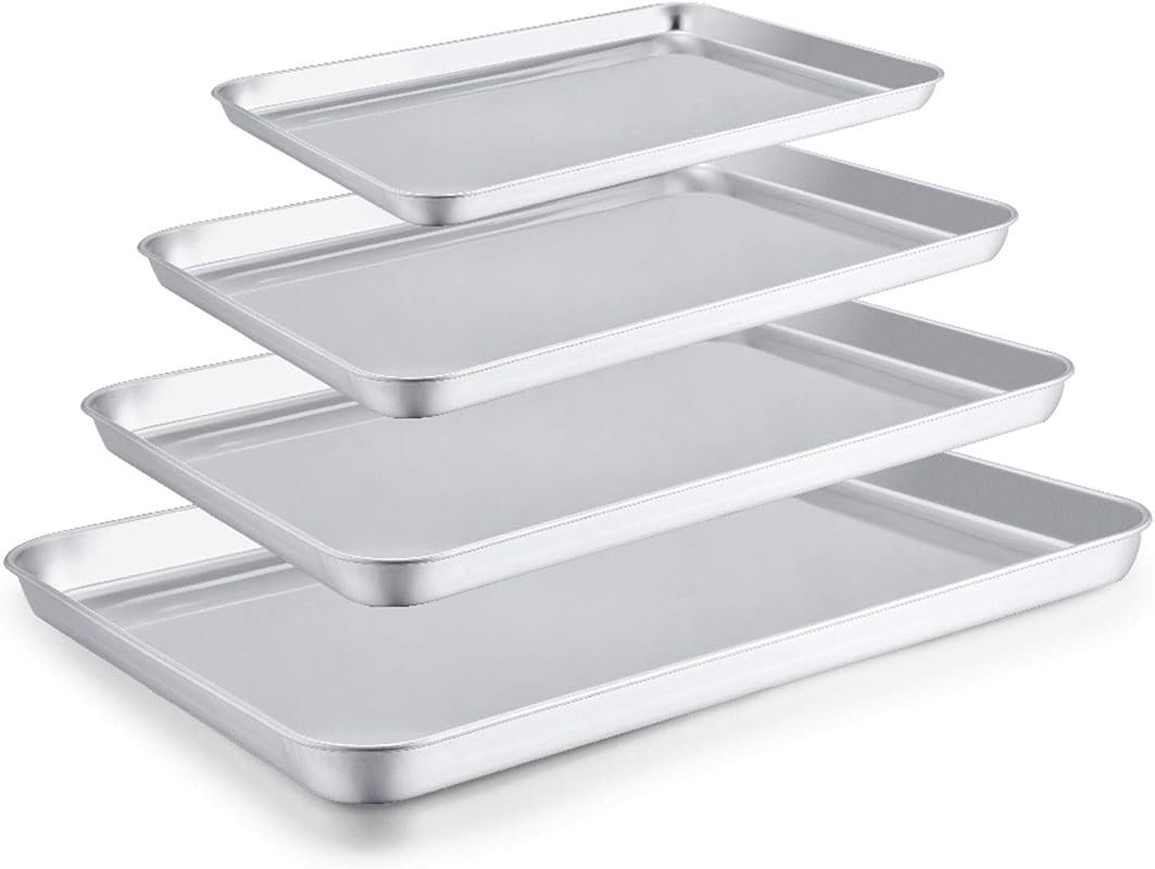 TeamFar 4-Piece Stainless Steel Baking Pan Set, Non-Toxic & Rustproof,