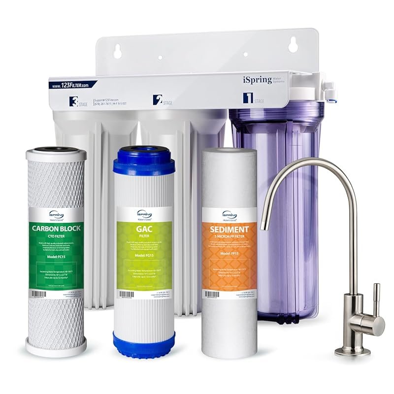 iSpring Under Sink NSF Certified 3-Stage Tankless Water Filter Reduces