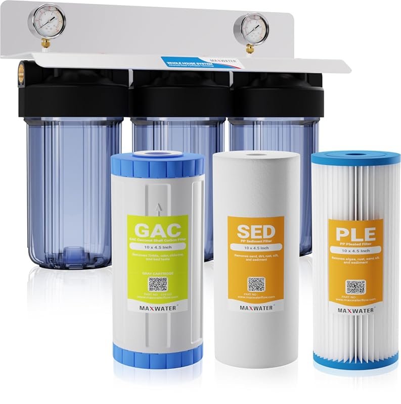 Max Water 3 Stage Whole House Filtration System Reduces Sediment, Odor