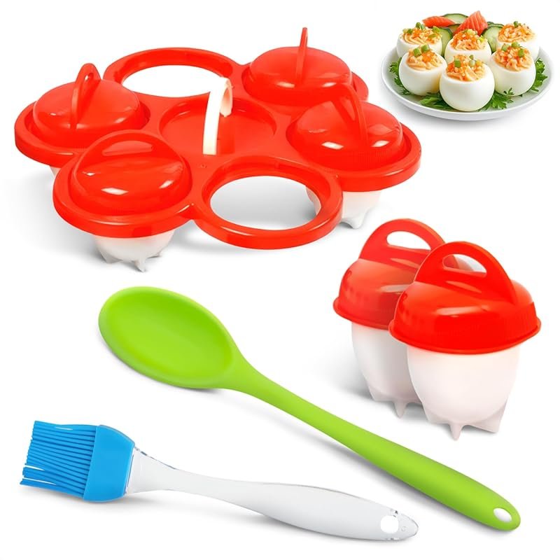 Silicone Hard Boiled Egg Mold Set (6-Pack) Cooks No-Shell Eggs in 10–1