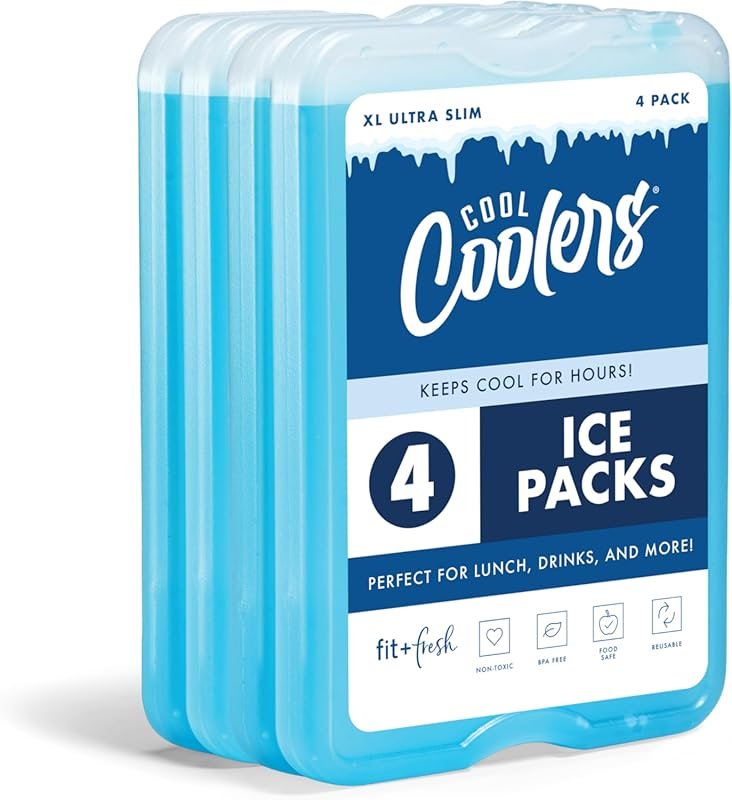 Fit & Fresh 4 Pack XL Slim Blue Ice Packs – Quick Freeze Space Saving 
