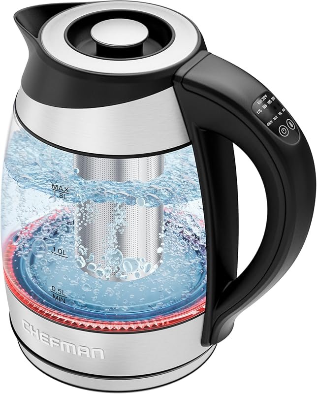 Chefman Electric Kettle with 5 Temp Presets, LED Lights, Removable Inf