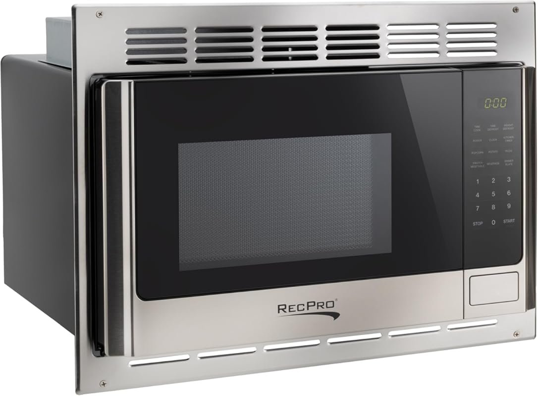 RecPro RV Microwave with Trim Kit – 1.0 Cu Ft, 900W, Stainless Steel –