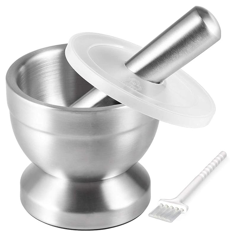 Tera 18/8 Stainless Steel Mortar & Pestle with Brush, Pill Crusher & S