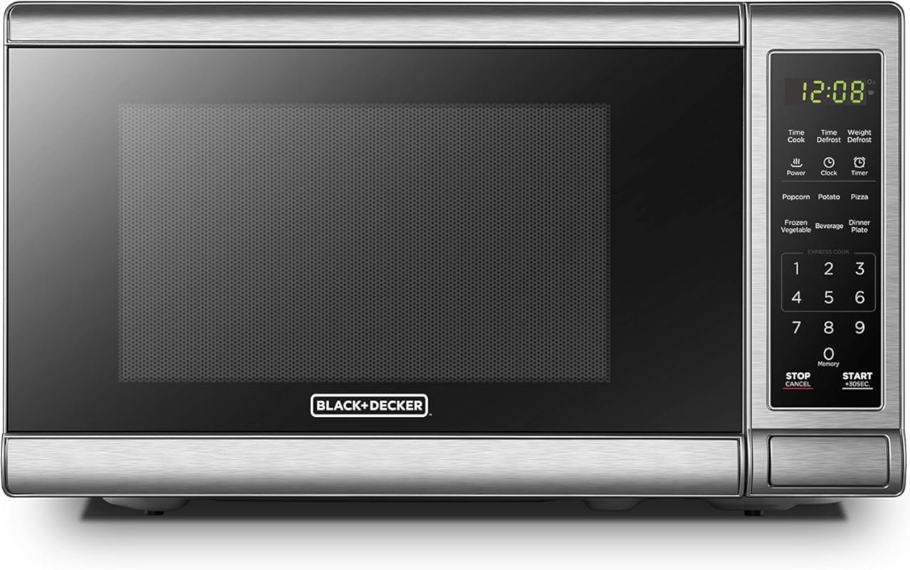 BLACK+DECKER Digital Microwave Oven with Push-Button Door, Child Lock,