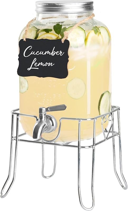 Ilyapa Glass Beverage Dispenser, Stainless Steel Spigot, Chalkboard, 1