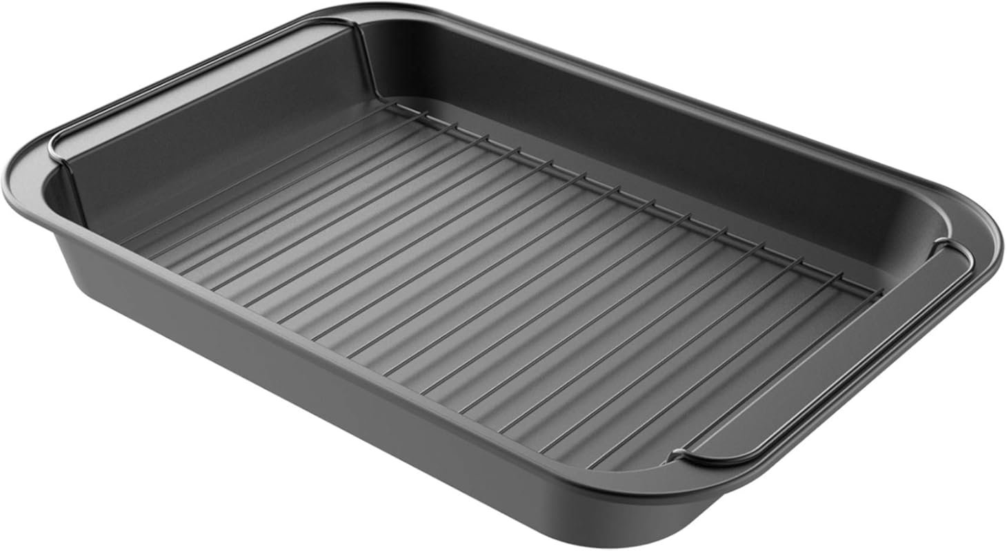 Classic Cuisine Nonstick Roasting Pan with Removable Grid Rack, Drains Fat for Healthier Cooking