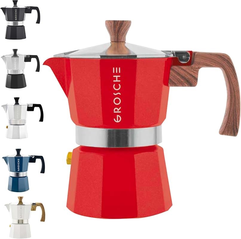 GROSCHE Milano Moka Pot – 3 Cup Red Stovetop Espresso Maker, Ideal for