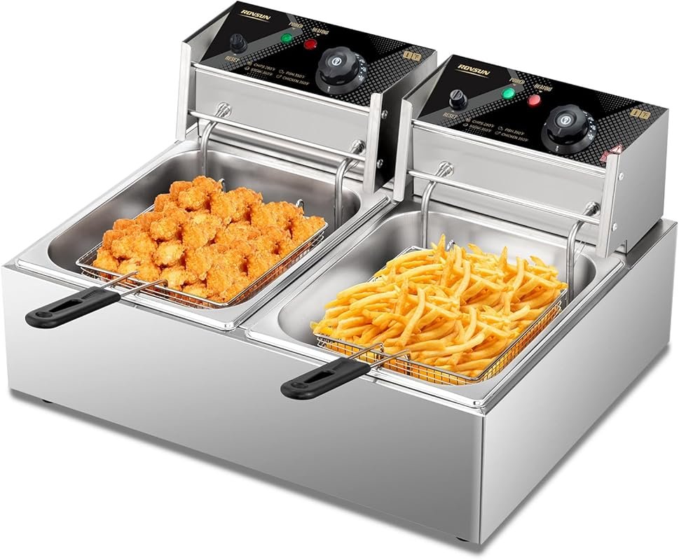 ROVSUN 22.8QT Double Electric Deep Fryer with Baskets & Lids, 3400W St