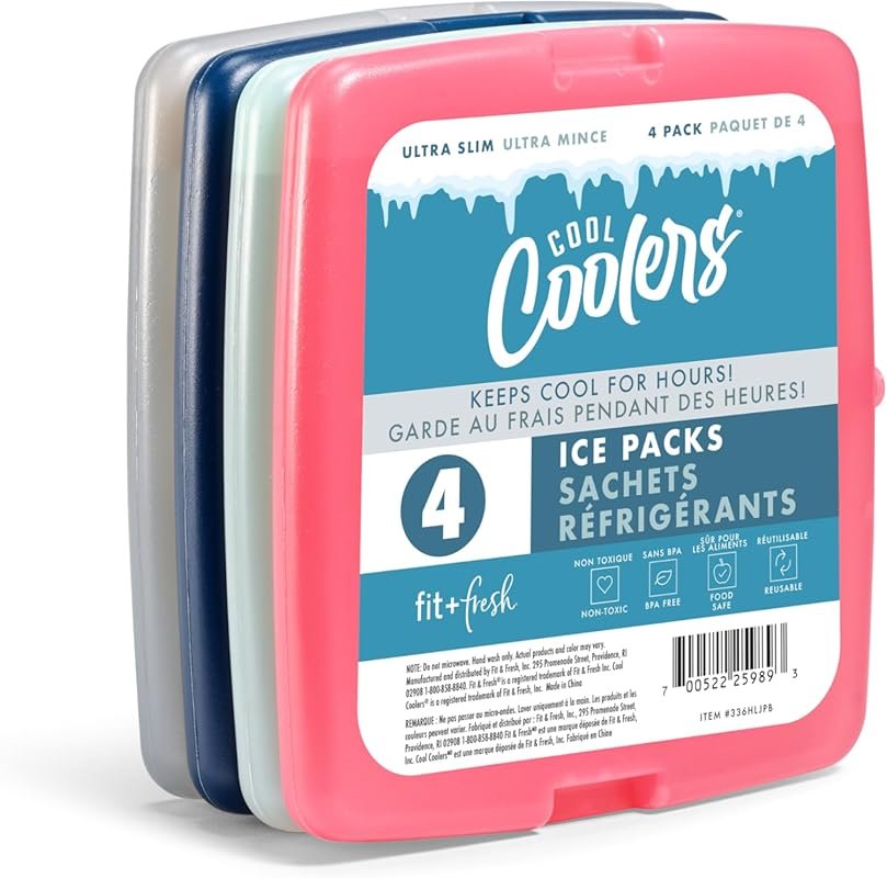 Long-Lasting Slim Reusable Ice Packs 4-Pack, Quick Freeze for Lunch Bo