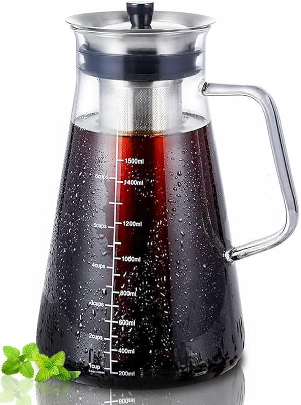 Aquach 51oz Airtight Cold Brew Maker with Borosilicate Glass & Fine-Me