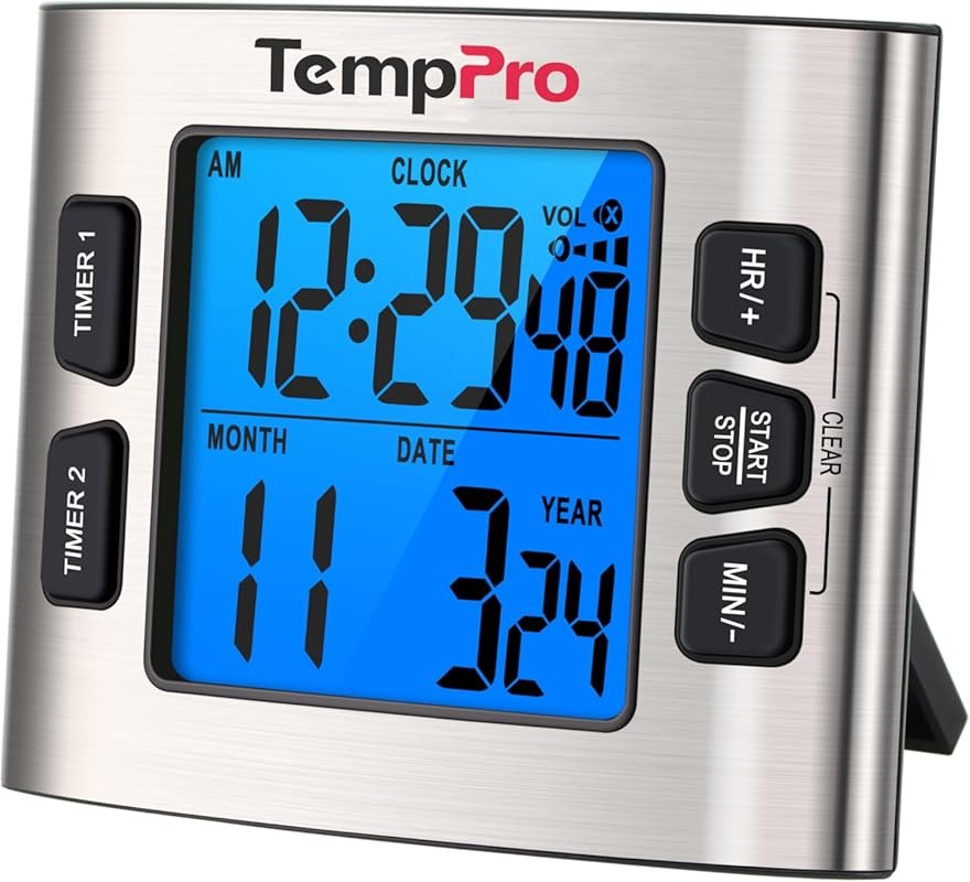 TempPro TM02 Dual Kitchen Timer, 24H Digital with LCD Backlit, Magneti