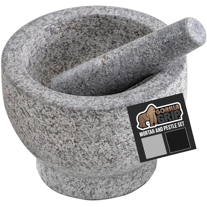 GORILLA GRIP 100% Natural Granite Mortar & Pestle Set, Non-Scratch Bas