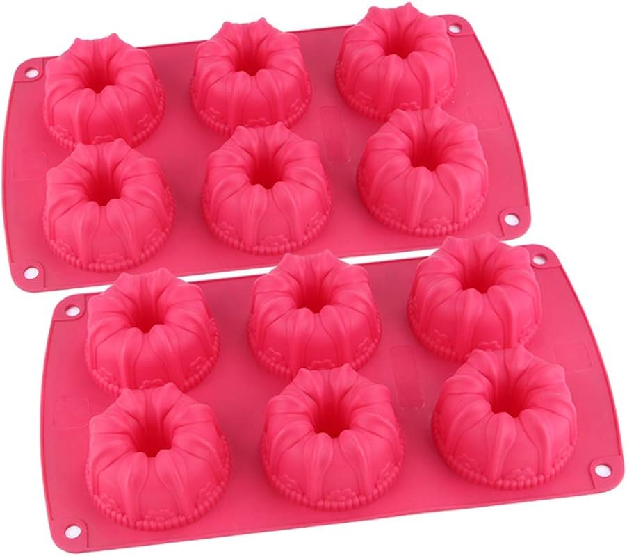 Webake Nonstick Silicone Fluted Tube Cake Pan, Mini Kugelhopf Mold, Pack of 2 for Baking