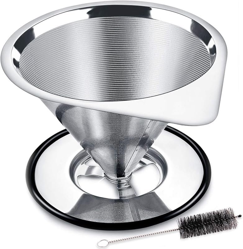 LHS Stainless Steel Pour Over Dripper with Non-Slip Stand & Cleaning B