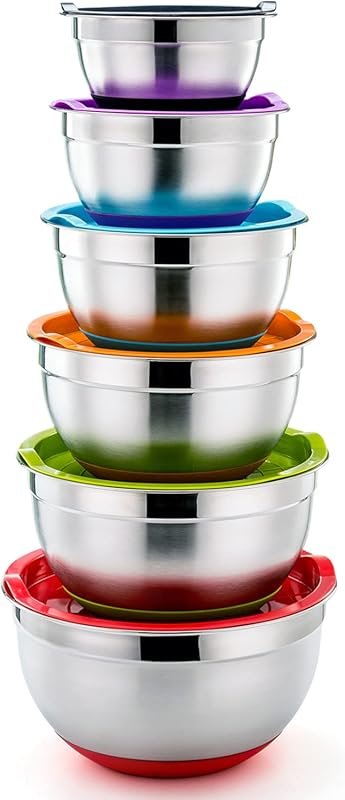P&P CHEF 6PCS Stainless Steel Nesting Mixing Bowls with Fitting Lids &