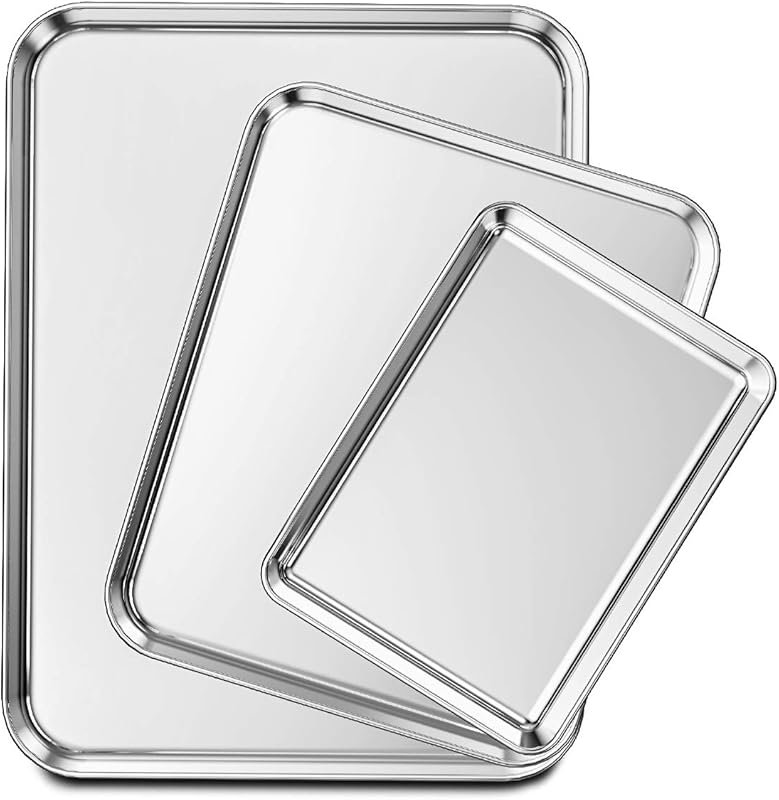 Wildone Stainless Steel Baking Sheets Set of 3, Non-Toxic, Heavy Duty,