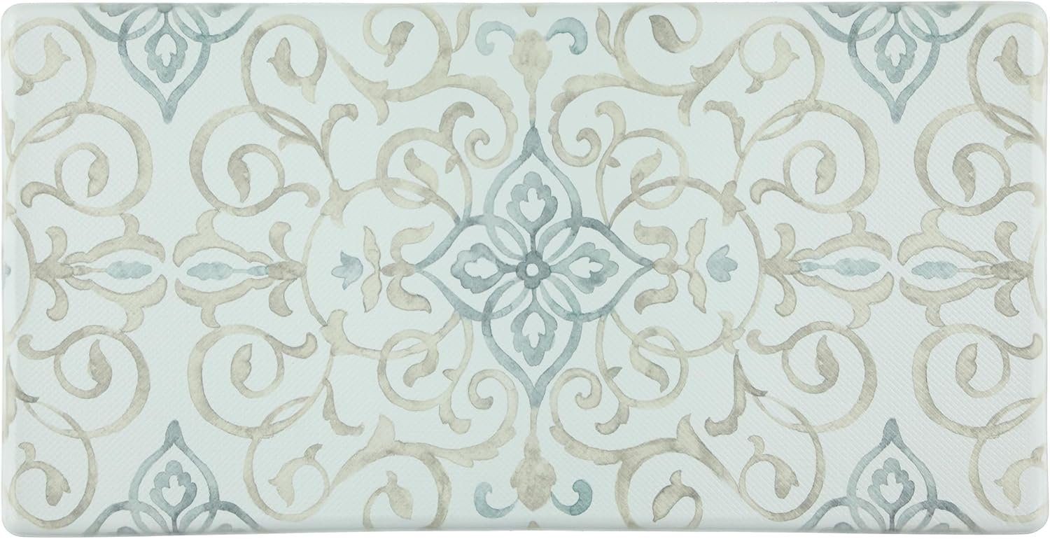 Oversized Anti-Fatigue Floor Mat with Rustic Medallion Design, Cream E