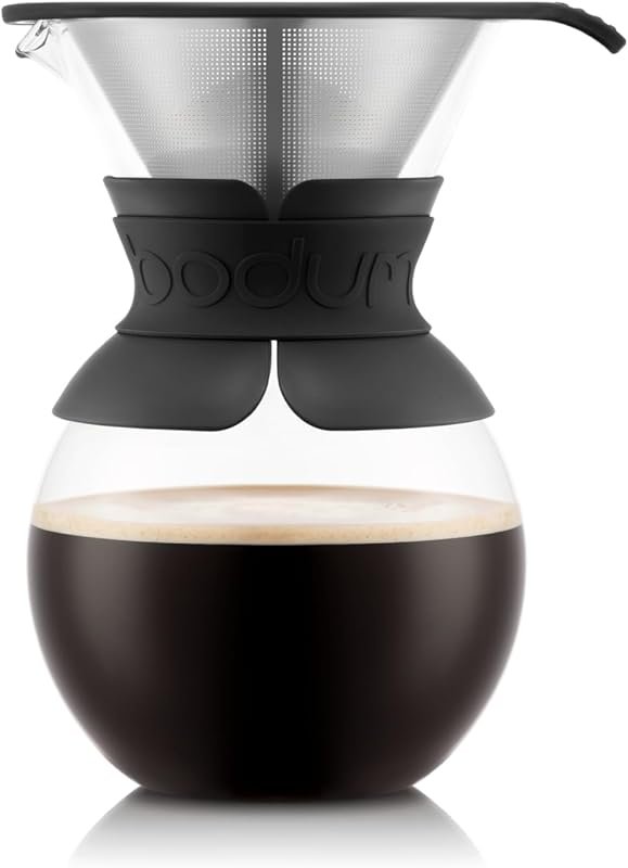 Bodum Pour Over Coffee Maker 34oz with Black Band Grip & Reusable Filt