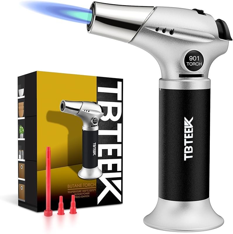Butane Cooking Torch with Safety Lock & Adjustable Flame for Brulee, B