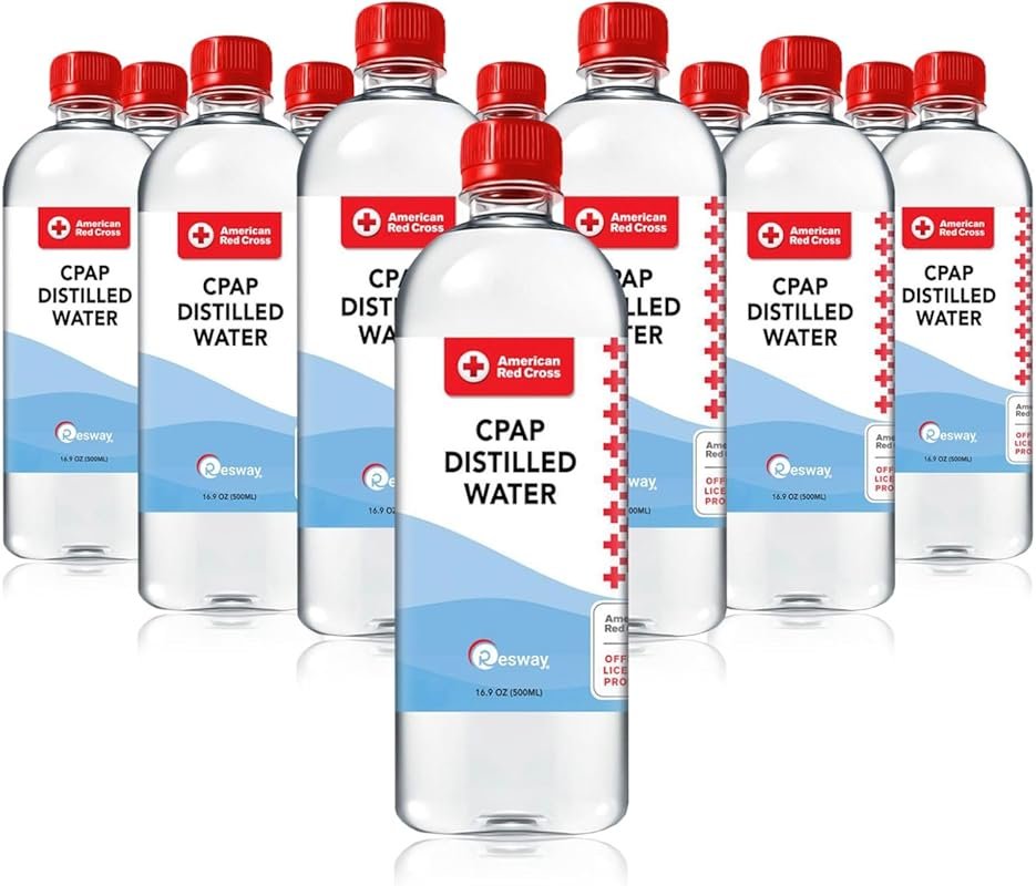 Resway Red Cross Distilled Water for ResMed/Respironics Machines, 12-P