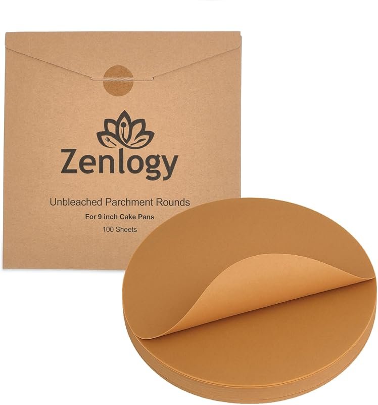 Zenlogy 9-Inch Unbleached Parchment Paper Rounds, 100 Sheets – Pre-Cut