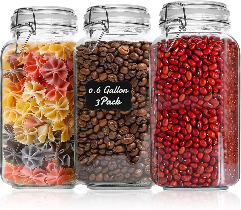 ComSaf 3-Pack 78oz Wide-Mouth Airtight Glass Jars for Sugar, Rice, Flo