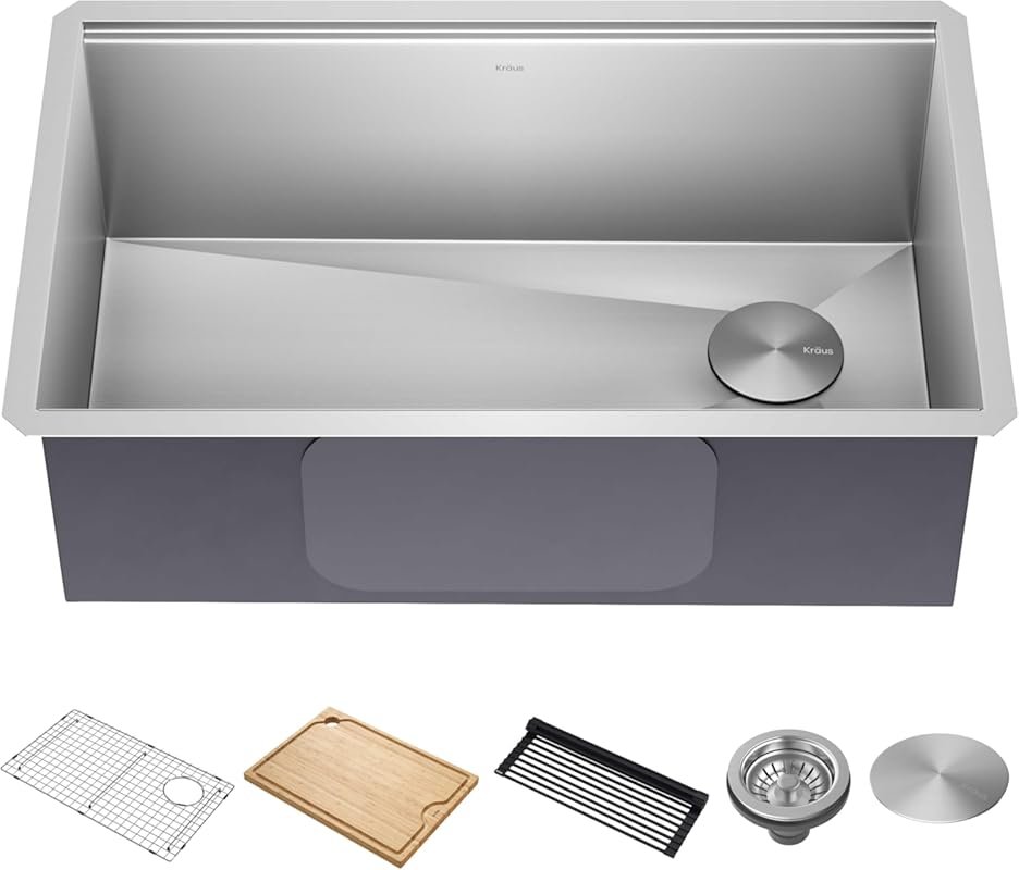 KRAUS Kore Workstation 30-Inch Undermount Single Bowl Stainless Steel 