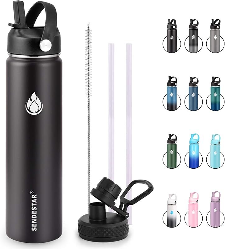 SENDESTAR 24 oz Wide Mouth Insulated Stainless Steel Water Bottle with