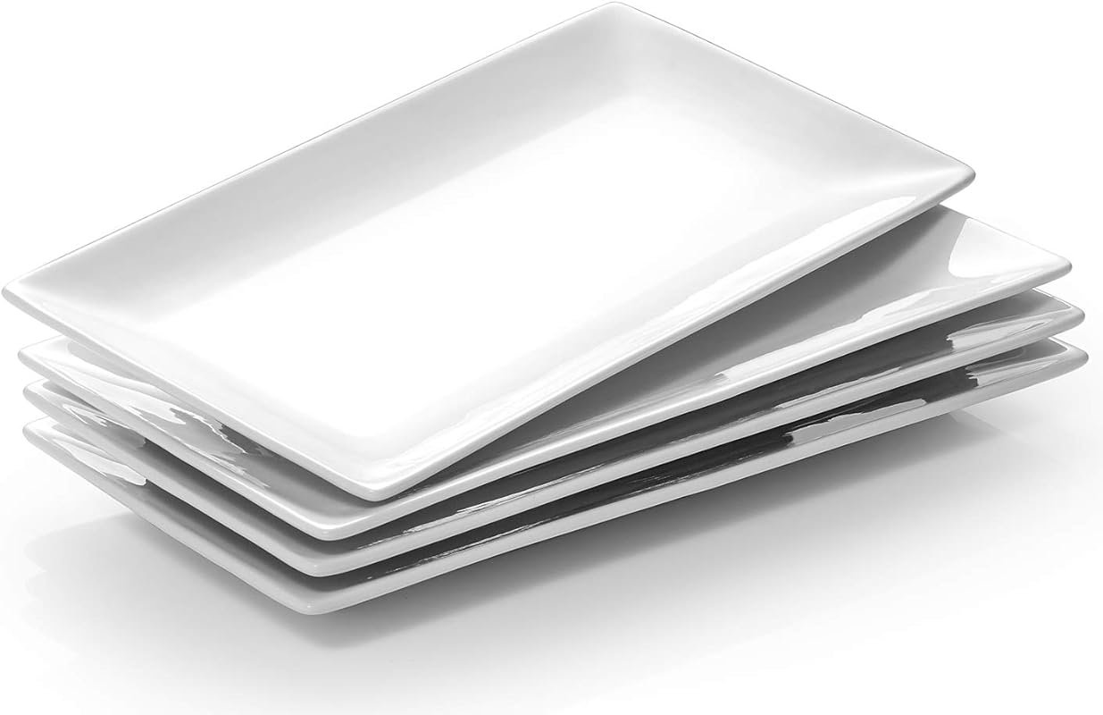 DOWAN White Rectangle Serving Platters Set of 4 for Party, Wedding & E