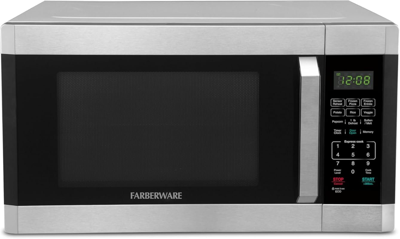 Farberware 1.6 Cu Ft 1100W Smart Microwave with Sensor Auto Cook & Eas