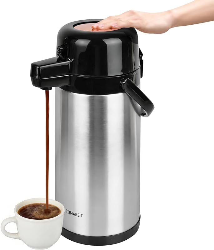 TOMAKEIT 102oz Airpot Coffee Carafe with Pump, Insulated Stainless Ste