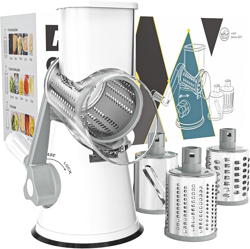 Non-Slip Suction Base Rotary Grater with Free Brush & 3 Blades