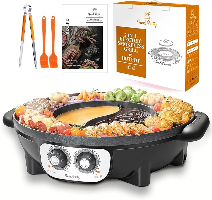Smokeless Electric Hot Pot & Grill Combo for Korean BBQ, 1700W Large I