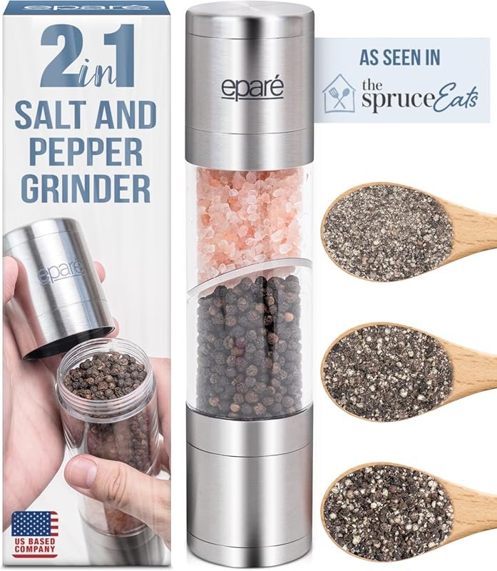 Eparé 2 in 1 Dual Salt and Pepper Grinder Combo – Stainless Steel Refi