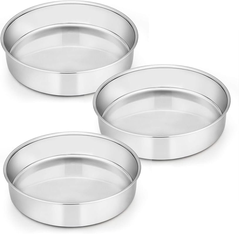 E-far 8-Inch Stainless Steel Round Cake Pans, Non-Toxic & Dishwasher S