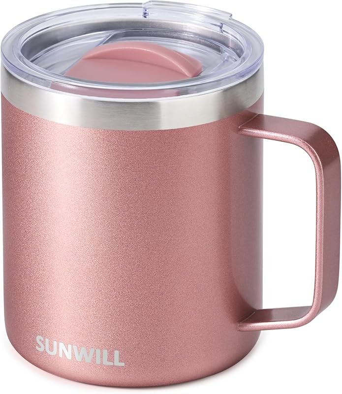 SUNWILL 14oz Rose Gold Insulated Coffee Tumbler with Handle, Stainless