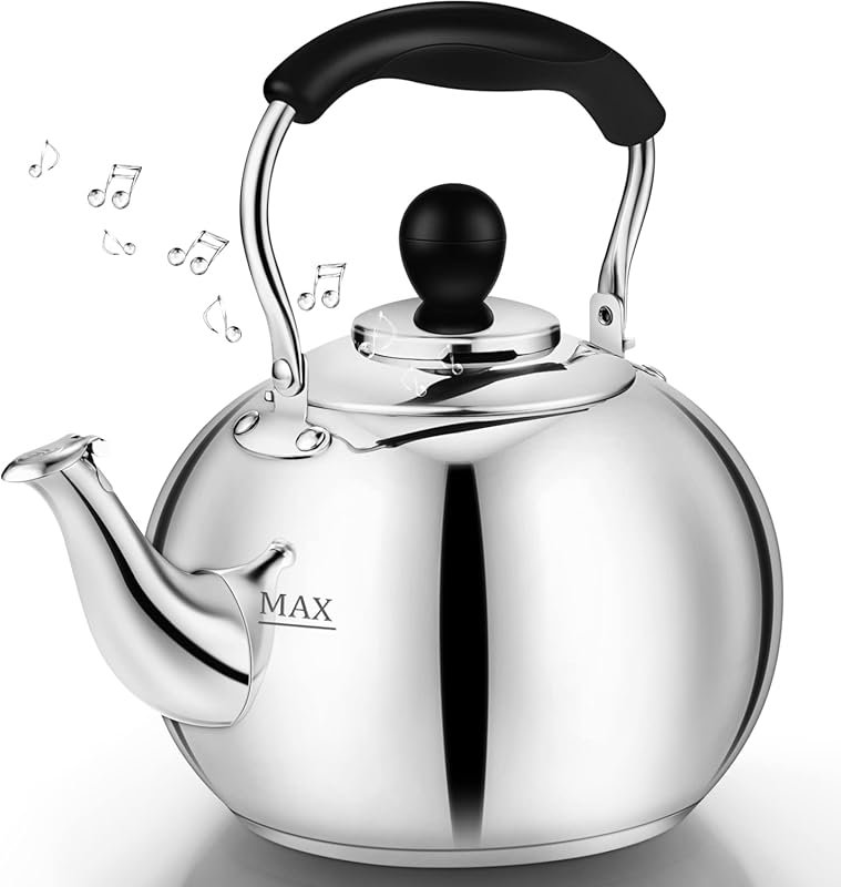 Stovetop Tea Kettle with Whistle – 18/8 Food-Safe Stainless Steel, Eas