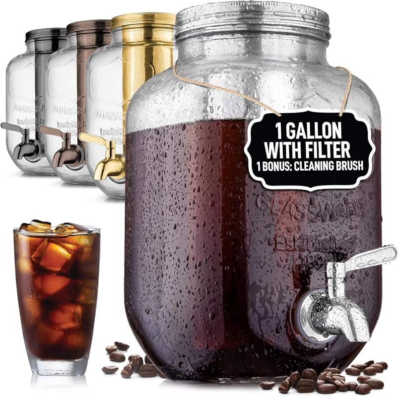 Zulay 1 Gallon Cold Brew Coffee Maker with Stainless Steel Filter, Lid
